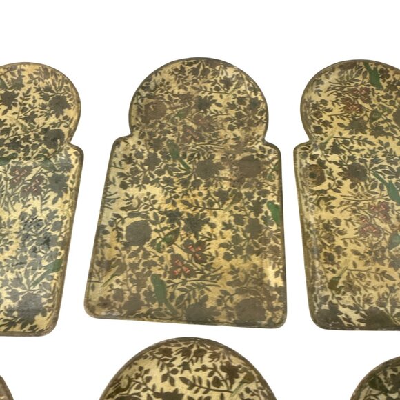 Vintage Viking Import Japan Drink Trays Set Floral Birds Gold Florentine Style - Picture 10 of 15